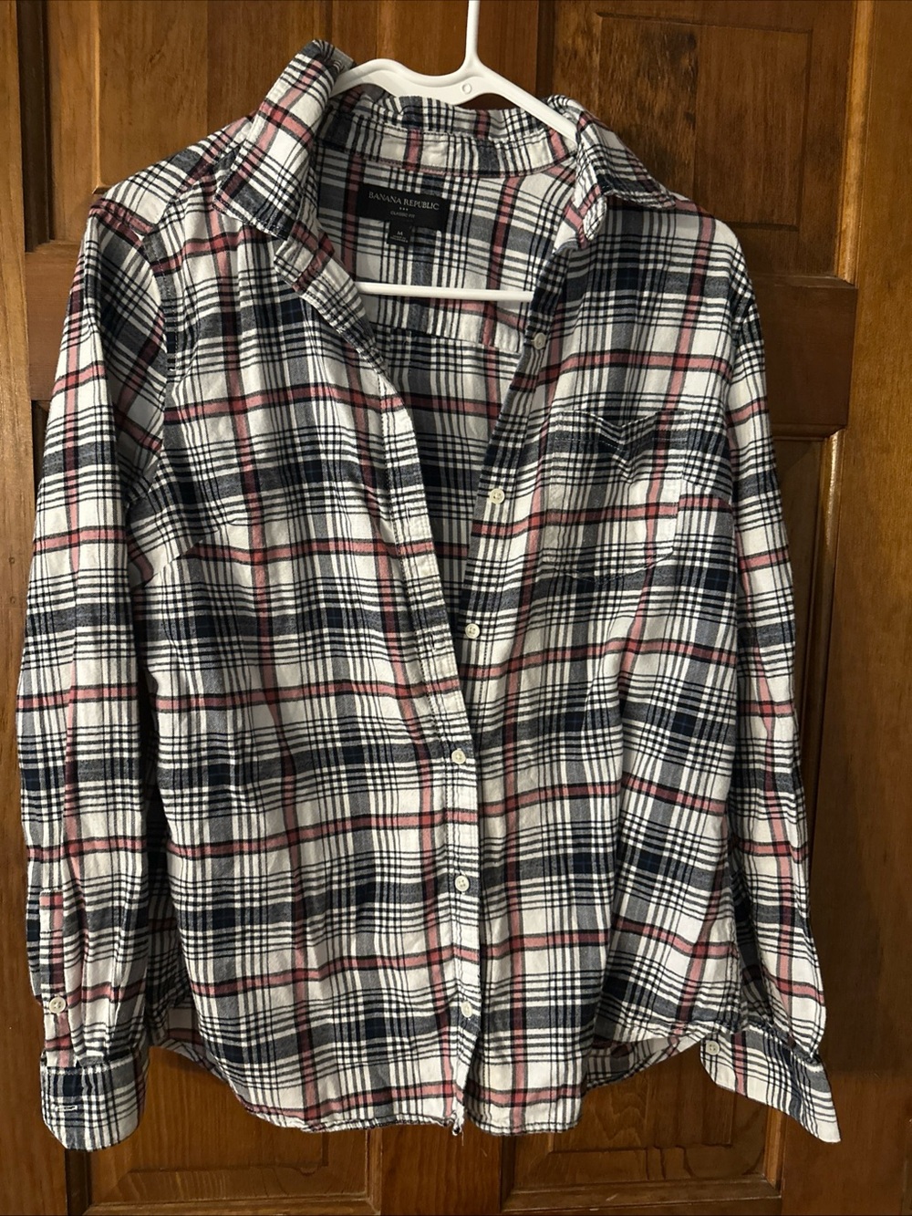 Banana Republic White Plaid Cotton Button-Up Shirt 90s preppy medium